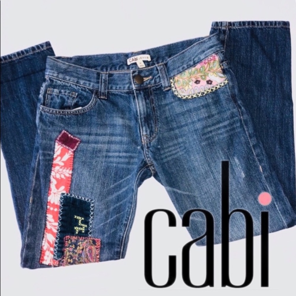 CAbi Patchwork Distressed Boyfriend Cropped Jeans